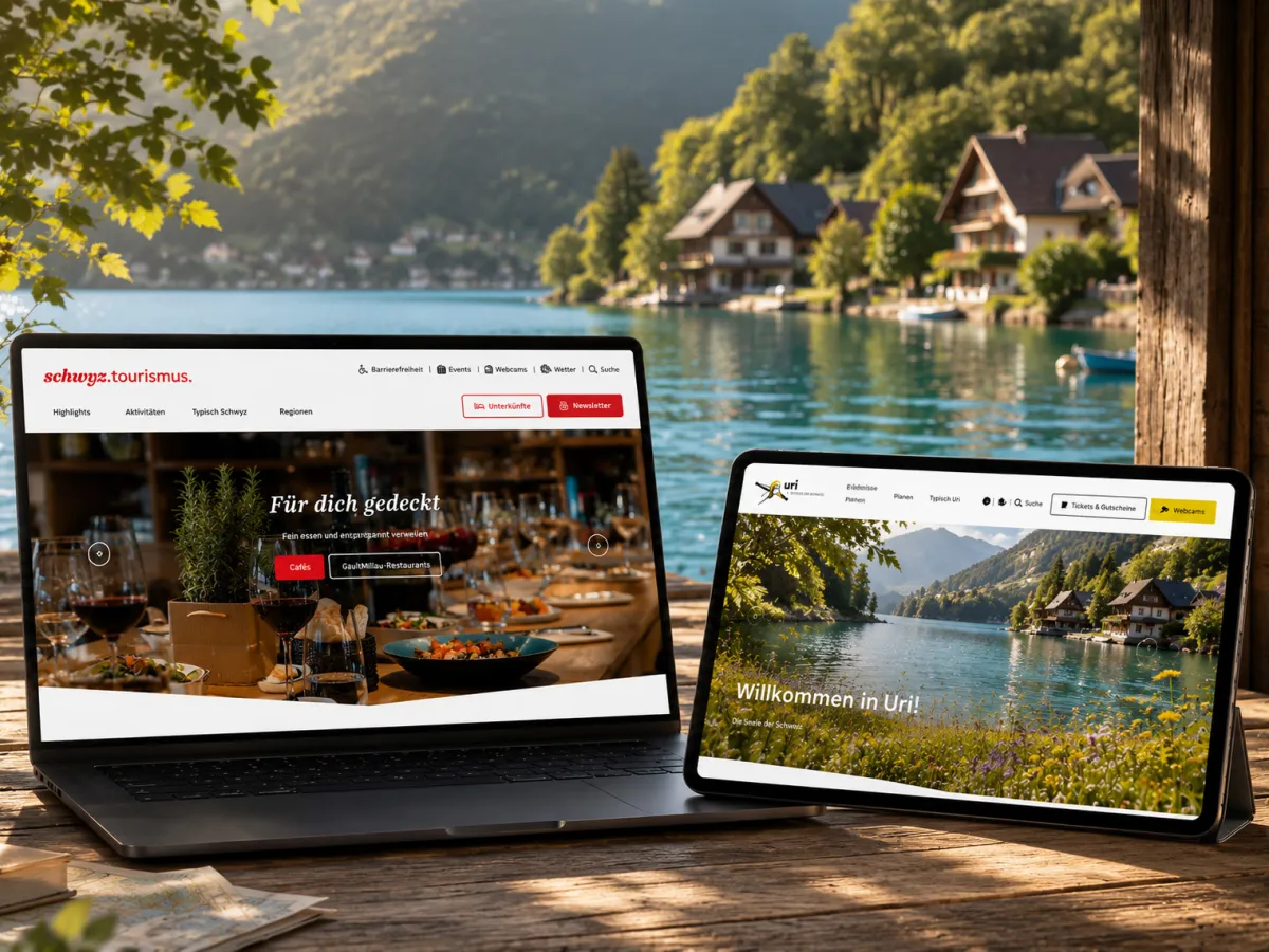 Die Websites von Schwyz Tourismus und Uri Tourismus auf Laptop und Tablet